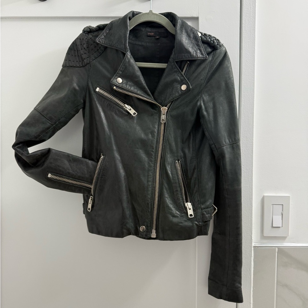 Maje Women’s Black Leather Biker Jacket